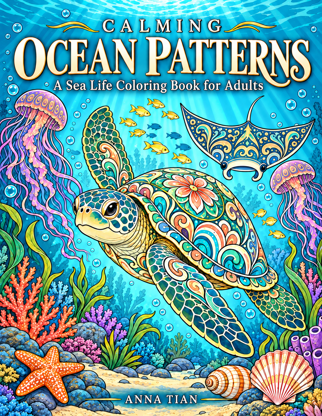 Calming Ocean Patterns: A Sea Life Coloring Book for Adults cover